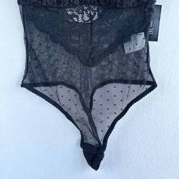 NWT INC International Concepts Bodysuit Women Small Black Mesh Grunge Cheeky - Picture 5 of 13
